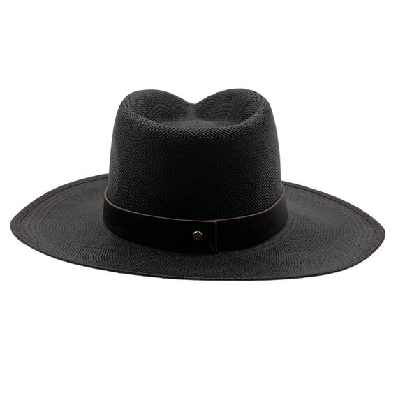 Janessa Leone Classic Black Leni Fedora Hat Size L